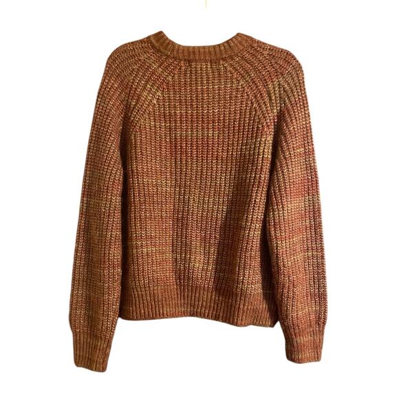 Evereve Womens Knit Sweater Orange Brown Striped Size L Soft - Picture 2 of 5